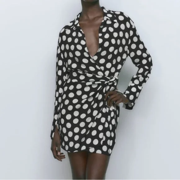NWT Zara Asymmetrical Polka Dot Shirt Dress - Picture 11 of 12